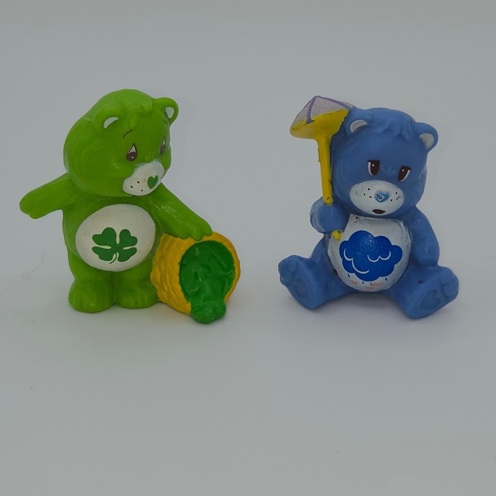 Vintage 1983 Care Bears PVC Mini Figures Good Luck Bear Grumpy Bear Set of 2